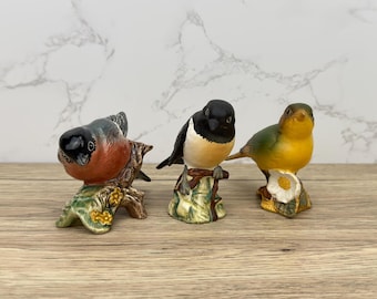 Antique Porcelain Beswick Bird Figurines 1042 Bullfinch, 2274 Stonechat, 2105 Greenfinch Wild Animal Figurine Made in England Ceramic Figure