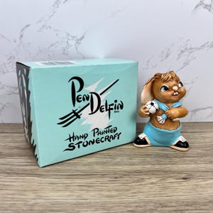 Vintage Pendelfin Rabbit, Chuck, Rare Light Blue Color, Hand Made and Hand Painted Stonecraft by Pendelfin, Made in England, Bunny Statue