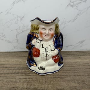 Antique Allerton&#39;s Est. 1831 Character Toby Jug Made In England, ANTIQUE Staffordshire Toby Mug Jug Cobalt Blue Coat Seated Man Gold