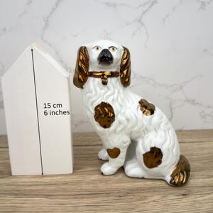 Antique Staffordshire Pottery Spaniel Dog Figurine, Porcelain Dog Figure, Ceramic Collectible Home Decoration, Victorian Wally Mantel Dogs