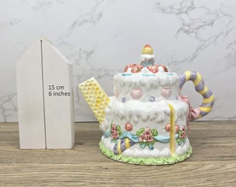 Leonardo Celebration Dessert Pot | Hand-Painted Pastel Ceramic Collectible | Whimsical Vintage Display Piece