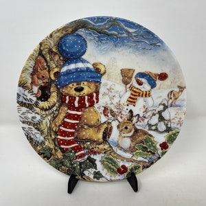 TEDDY BEAR PLATE, Coalport Fine Bone China, Nursery Decoration, Collectors Plate, By Pamela Storey, Winter Teddy Plate, Housewarming Plate