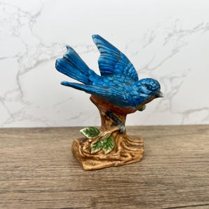 Vintage Blue Jay Bird Figurine, Hand Painted Porcelain Blue Jay Figure, Ceramic Bird Collection Ornament