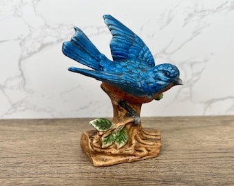 Vintage Blue Jay Figurine, Hand Painted Porcelain Bird Ornament