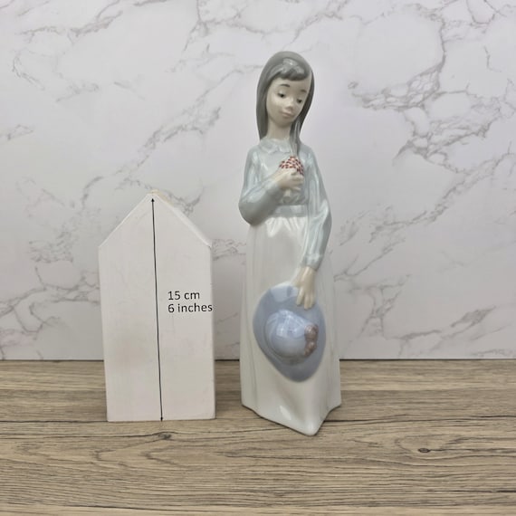 Girl Holding Hat Porcelain Figurine Vintage Collectible Sculpture