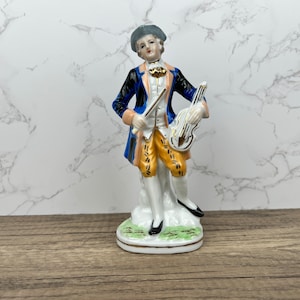 Vintage CT Japan 1950s Porcelain Figurine, Man Playing Violin with Gold Accents, Victorian Gentleman Ceramic Figurines, French Man Figure
