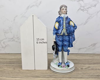 Vintage Blue Boy Porcelain Figurine: 18th Century Style Home Decor