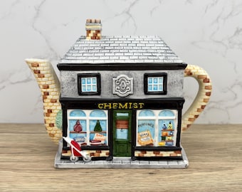 Hand Painted Ceramic Chemist Shop Teapot by Annie Rowe, Village Collections Ornamental (Decorative Use)