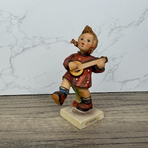 Hummel Goebel &#39;Happiness&#39; Figurine, West Germany Porcelain Hand Made Figurines, Girl Playing Mandolin, Rare Finds Antique Objects Collectors
