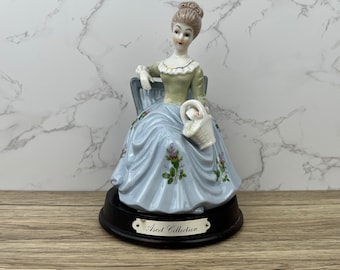 Ascot Collection Porcelain Lady Figurine, Flower Basket, Collectible Ceramic
