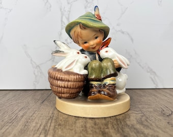 Vintage Trademark Hummel Figurine &quot;Playmates&quot; 58/0,  Young Boy/Bunnies, Authentic 1950 Hummel, Easter Hummel, Western Germany