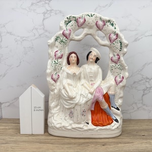Antique Staffordshire Flatback Figurine of Seated Couple Courting over Arch, Victoria & Albert Figurine, Victorian Era Rare Find Royalty