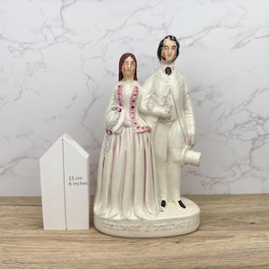Antique Rare Finds Victorian Staffordshire &quot;Prince and Princess&quot; Figurine. Large Antique 19th Century Figurine of Royalty, Large Flat Back