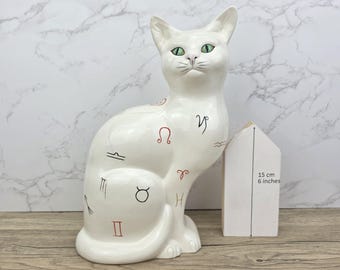 ヴィンテージの白いペルシャ陶器猫 - ボルダロ・ピニェイロの猫の彫刻