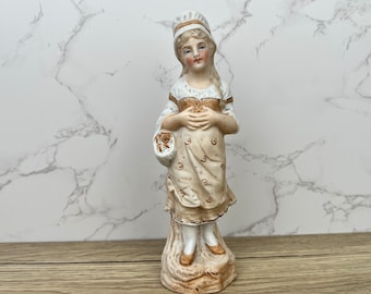 German Bisque Porcelain Girl Figurine, Collectible Ceramic Decor
