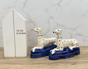 Staffordshire Dalmatian Pen Holder, Antique Dalmatian Porcelain Ink Well, Dogs on Cobalt Blue Bases, Collectible Antique Decoration Ornament
