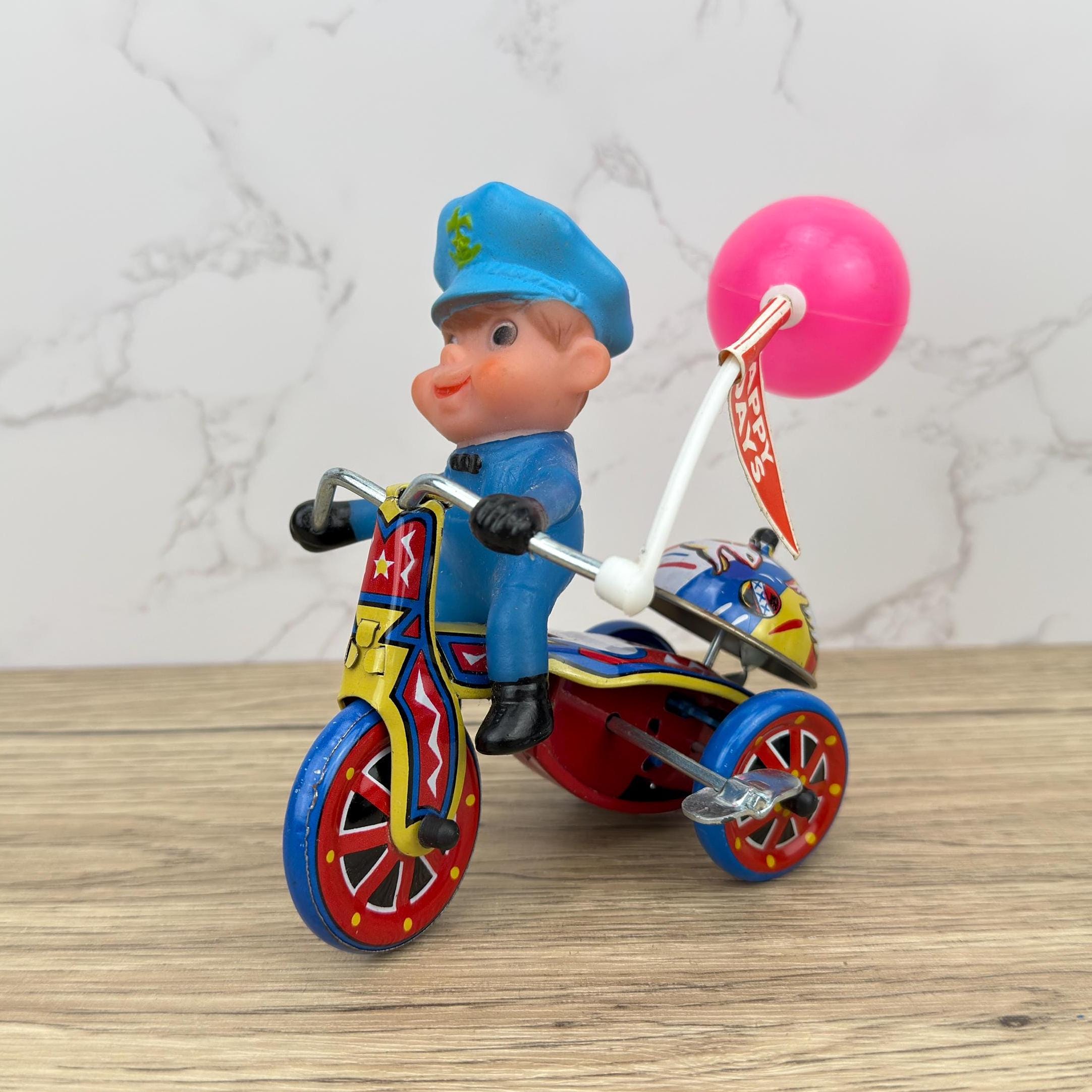 ヴィンテージ ブリキ製 リトグラフ 警察三輪車 ゼンマイ仕掛けの 