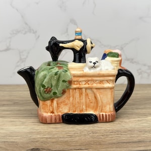 Vintage Small Porcelain Teapots, Miniature House Teapot, Sewing Machine Teapot, Vintage Kitchen Decor Collection, Housewarming Gifts