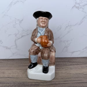 VINTAGE TOBY JUG &quot;The Man on the Barrel&quot; Hand Painted in Stoke-on-Trent England, Porcelain Tony Wood Toby Character Jug, Antique Finds,
