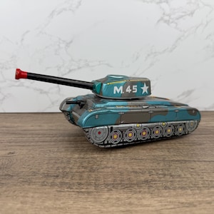 Vintage Tinplate War Tank, M45 Army Tin Toy Tank, Friction Powered Collectible Toys