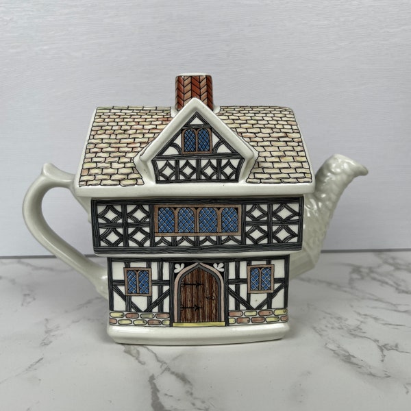 Théière vintage en porcelaine tendre anglaise Sadler Tudor House, collection de maisons de campagne, théière fantaisie 4437, décoration de cuisine