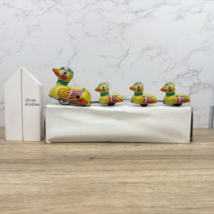Vintage Tin Wind-up Toy Duck Family, Tinplate Litho Duck Family, Wind-Up Tin Toy Beijing No.1 Toy Factory, Key is Missing