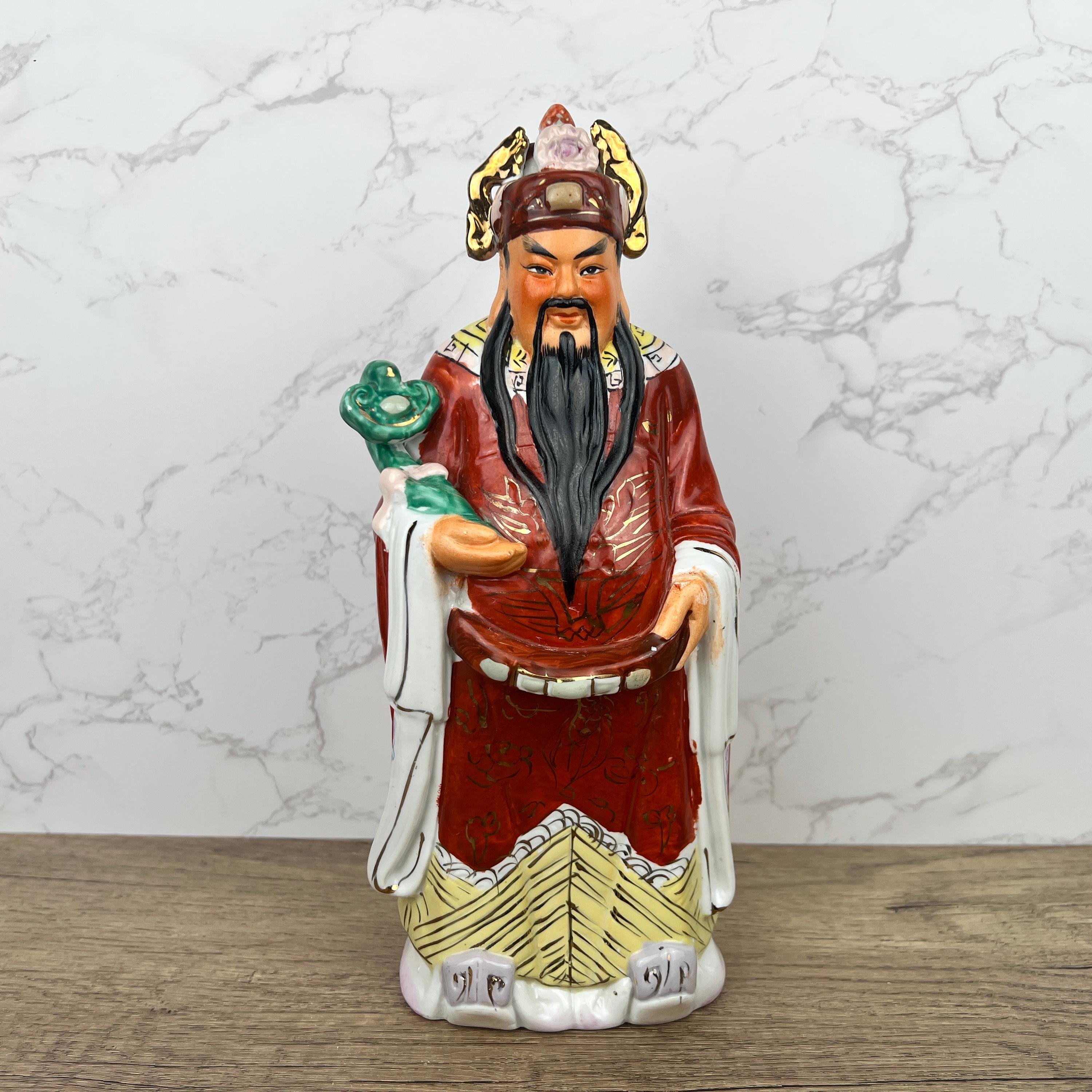 Large Chinese Porcelain LU Statue, Wealth & Good Luck Statue, Vintage Porcelain Fu Lu Shou Figurines, Oriental Display Ornament Gift Ideas
