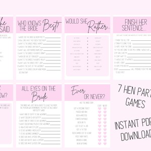 7 vrijgezellenfeestspellenbundel - minimalistisch roze - Instant PDF downloaden - Bachelorette Games