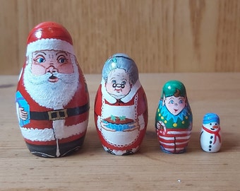 Hand painted, Father Christmas, Mrs Christmas, Elf, Snowman, Figurine, Christmas Decoration, Wooden Toy, Russian Doll, Nesting Doll, Santa.