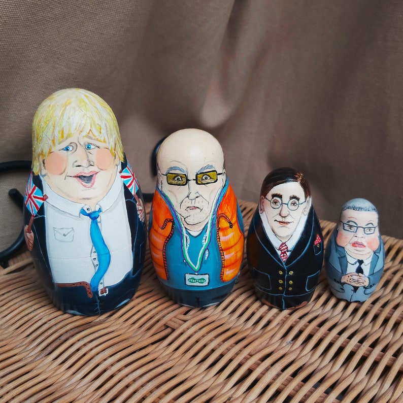 A 4 piece set depicting Boris and his Brexit cronies! Dominic Cummings, Jacob Rees-Mogg and Michael Gove.