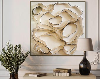 Handmade 3D Fabric Wall Art / Neutral Colors Black and Cream / Interior Design Statement Piece