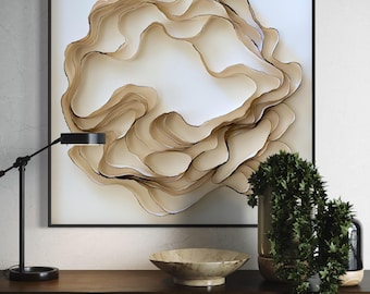 Three Dimensional Art / Textured Fiber Wall Art / Neutral Tones Black and Cream
