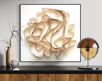 Textured Fiber Wall Art / 3D Neutral Canvas Ribbon Sculpture