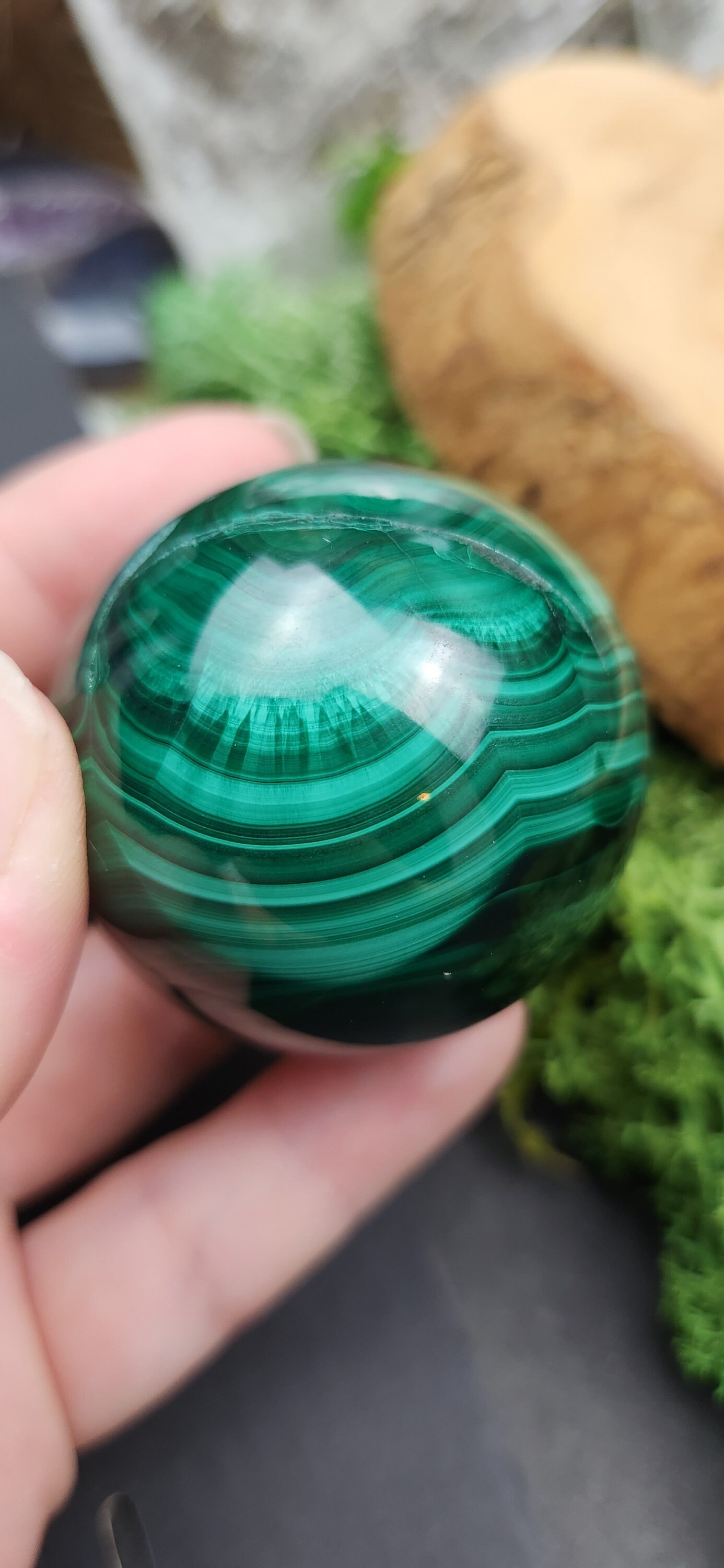 Rare 45 mm Malachite Sphere with Black Druze
