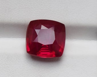 7.20 Ct Lab Grown Red Ruby, Cushion Cut Loose Gemstone, 11x11x6mm