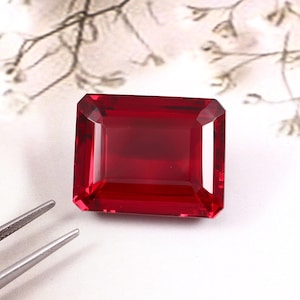 63 Ct Red Ruby Emerald Cut Lab-Grown Gemstone,26x20x14mm