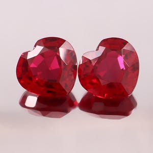 Red Ruby Heart Shape Pair, Lab-Grown Gemstone, 12x11x7mm