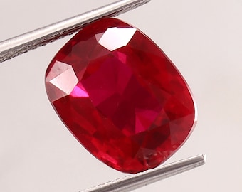 9.20 Ct Red Ruby Gemstone, Cushion Cut, Loose Corundum 12x10x7mm Lab Grown