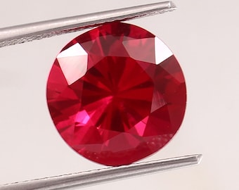 Rubino rosso creato in laboratorio da 9,20 ct, pietra preziosa sfusa taglio diamante rotondo, 11x11x9 mm