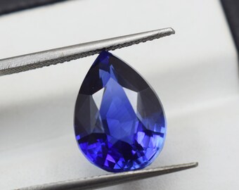 8,25 ct peervormige blauwe saffier, in het laboratorium gekweekte losse edelsteen 14x10x8mm