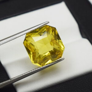 12.45 Ct Yellow Sapphire Square Shape ,Advance Princes Cut, Loose Gemstone For Ring& Making Jewelry Synthetic Corundum 12x12x7mm Lab Grown