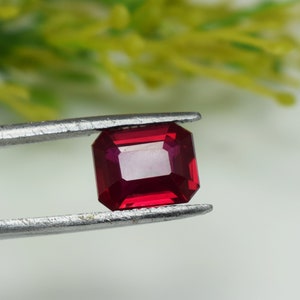 Lab Created 3.90 Ct Red Ruby Emerald Cut Shape ,Loose Gemstone,For Ring& Making Jewelry 9x7x5mm Synthetic Corundum, All Size Available