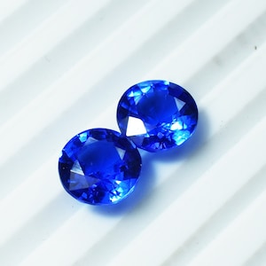 Lab Created 8.70 Ct Royal Blue Sapphire, Round Shape Pair, For Ring& Jewelry Making, Loose Gemstone Synthetic Corundum 10x10x6 to 10x10x6mm