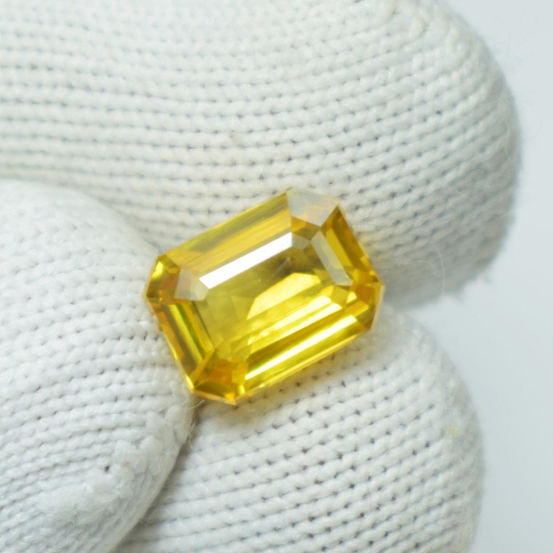 Lab Created 4.80 Ct Yellow Sapphire,loose Gemstone, Emerald Cut Shape, for Ring Making Jewelry