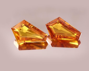 Gele saffier, fancy geslepen, 2 stuks, 18,60 kt, in het laboratorium gekweekte edelsteen 17 x 10 x 6 mm