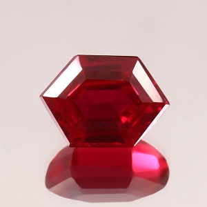 6.60 Ct Lab Grown Red Ruby: Long Hexagon Loose Gemstone