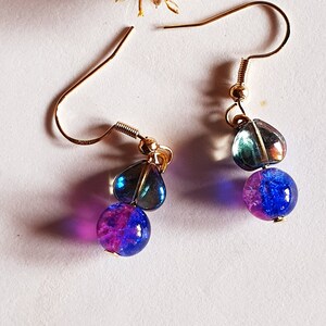 Purple earring rainbow colours handmade