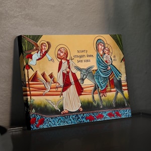 Entry of the Lord Jesus Saint Mary and the Holy Family into Egypt Coptic Canvas Coptic gift Coptic Icon Prayer Corner Canvas Church Icon
