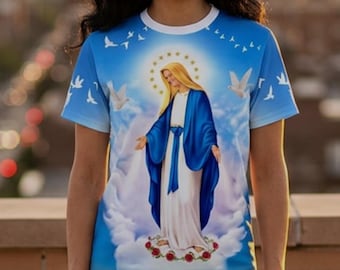 Our Lady of Grace TShirt Virgin Mary T-Shirt Saint Mary Church Outfit Theotokos Coptic Orthodox Gift Heavenly Holy Marie Shirt Unisex Tee