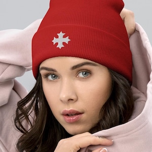 Kreuz Stickerei Beanie mit Umschlag Koptische Stickerei Geschenk Nikolaus Nikolaus Weihnachten Geschenk Koptische Stickerei